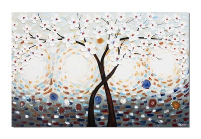 Tablou GIGANT pictat manual dormitor, living, Copacul vietii, 150x100cm ulei pe panza in relief efect 3D foto