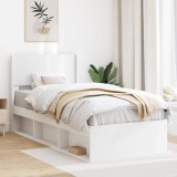vidaXL Cadru de pat cu depozitare și tăblie Alb 90 x 200 cm 3414259