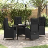 set de dining pentru grădină, 5 piese, cu perne, &icirc;n culoare neagră, din rattan și poliester.