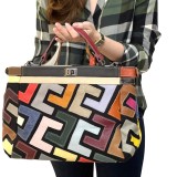 Geanta de dama din piele naturala, Design Modern cu forme geometrice, Maner si Curele Detasabile, 36x25x15 cm