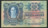 q489 UNGARIA ROMANIA 20 KORONA 1913 prima emisiune CU TIMBRU SPECIAL STAMPILAT IN BUCOVINA VF