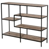 HOMCOM Raft Biblioteca din Lemn Culoare Stejar cu 5 Rafturi, Sistem Controlul Stabilitatii, Cadru din Metal Negru 120x32x95cm | Aosom Romania