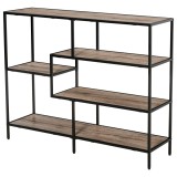 HOMCOM Raft Biblioteca din Lemn Culoare Stejar cu 5 Rafturi, Sistem Controlul Stabilitatii, Cadru din Metal Negru 120x32x95cm