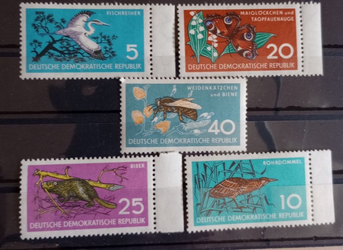 Germania DDR 1959 fauna păsări insecte fluturi serie 5v Nestampilata