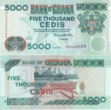 2000 ( 1 VII ) , 5,000 cedis ( P-34e ) - Ghana - stare UNC