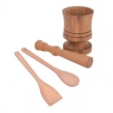 Set bucatarie format din Lingura si Spatula de lemn, Mojar din lemn, coso, 4 buc
