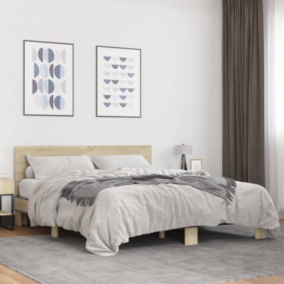 vidaXL Cadru de pat, stejar sonoma, 160x200cm, lemn prelucrat și metal 3280183 foto