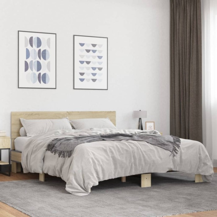 vidaXL Cadru de pat, stejar sonoma, 160x200cm, lemn prelucrat și metal 3280183