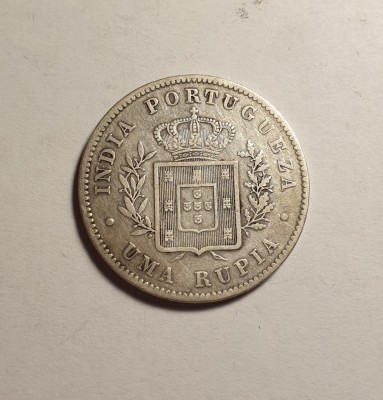 India Portugheza 1 Uma Rupia 1882 Piesa Frumoasa foto