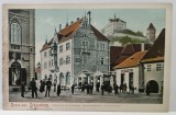 VEDERE DIN SIGHISOARA , CLADIREA ASOCIATIEI COMERCIALE SI GIMNAZIUL , CARTE POSTALA CLASICA , CCA. 1900