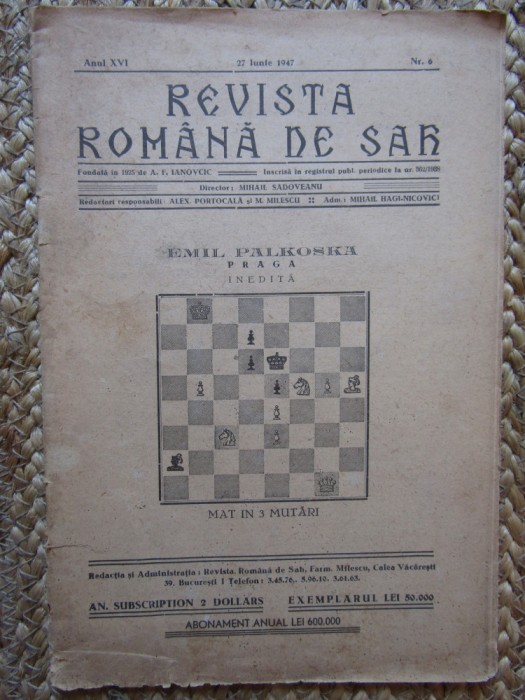 REVISTA ROMANA DE SAH ANUL XVI 27 IUNIE 1947 NR 6