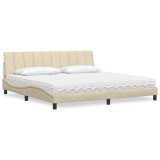 vidaXL Pat cu saltea, crem, 200x200 cm, textil