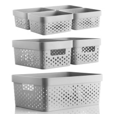Set GinzaMaison 7 cosuri organizare si depozitare pentru baie, dormitor, bucatarie, camara, casa, Culoare Gri (1 buc. 33x23x14 cm, 2 buc. 23x15x10 cm