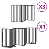 Cumpara ieftin Poarta caini pliabila cu usa 15 panouri negru 750 cm, lemn plop