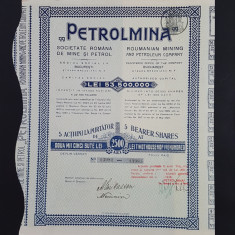 Actiune 1920 petrol PETROLMINA , titlu 5 actiuni