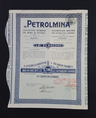 Actiune 1920 petrol PETROLMINA , titlu 5 actiuni foto