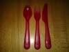 Set Tacamuri Copii IKEA KALAS Rosu - Furculita, Cutit, Lingurita - Plastic Rezistent, Reutilizabile, +3 Ani