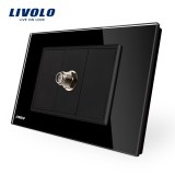 Priza TV satelit Livolo neagra cu rama din sticla, standard italian