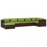 Set mobilier de gradina cu perne, 7 piese, maro, poliratan