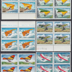 ROMANIA 1981 LP 1057 DELTAPLANORISM BLOCURI DE 4 TIMBRE MNH