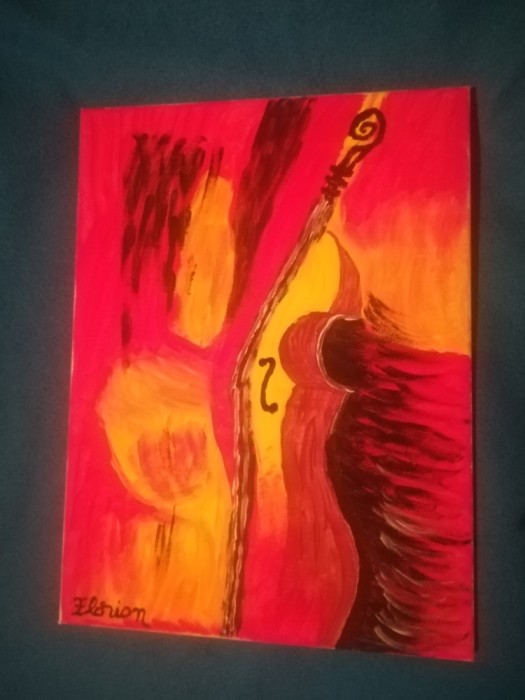 TABLOU PE PANZA CU SASIU NOU 30X40 CM VIOLONCEL PRET DOAR 20 LEI