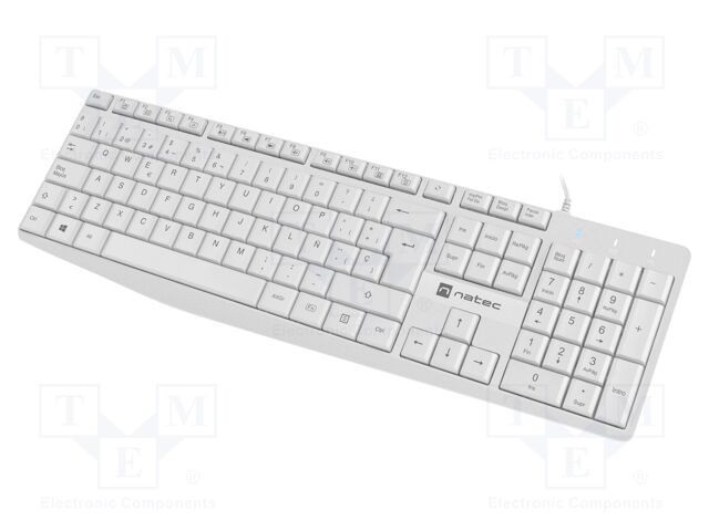 Tastatură albă USB A slim NATEC ES layout cu cablu 1,8m