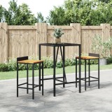 Set bar pentru gradina, 3 piese, negru, poliratan/lemn acacia GartenMobel Dekor, vidaXL