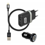 Set incarcare telefon Carpoint Premium, incarcator bricheta cu 2 iesiri USB, cablu cu cablu conector hibrid MicroUSB MFi Dock, Carpoint Olanda