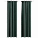 Cumpara ieftin Draperii opace aspect in, cu carlige, 2 buc. verde, 140x245 cm