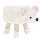 Taburet forma oaie tesatura catifea alb roz natur Lola 42x28x30 cm