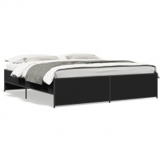 vidaXL Cadru de pat negru 180x200 cm din lemn prelucrat și metal