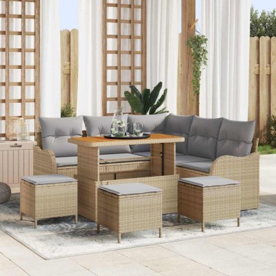 vidaXL Set de canapele pentru grădină cu pernă 9 pcs Bej, Gri deschis foto