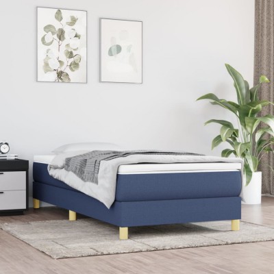 Pat box spring cu saltea, albastru, 90x200 cm, textil foto