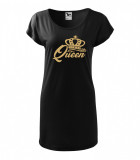 Tricou rochie Malfini bumbac print &quot;Queen &quot; marimi S, M, L, XL, Casual, Imprimeu text, Negru