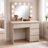Masa de machiaj Irina bej zebrano cu oglinda si LED, 94x43x141 cm