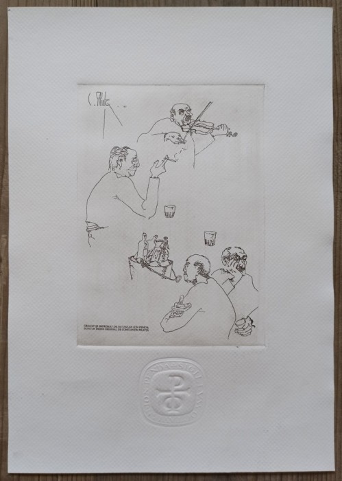 Scena de birt// gravura Octavian Ion Penda dupa un desen de Constantin Piliuta