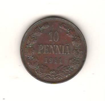 SV * Finlanda (sub ocup. Rusia Tarista) 10 PENNIA 1911 * XF + foto