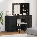 Set masă toaletă cu LED, 3 piese, negru, lemn prelucrat