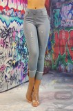 D861-100 Blugi tip colanti cu talie inalta din denim cu model destroyed