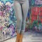 D861-100 Blugi tip colanti cu talie inalta din denim cu model destroyed
