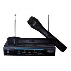 Set 2 microfoane wireless WVNGR, VHF, statie amplificare, modul FM, Negru foto