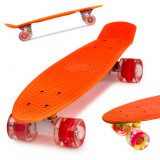 Skateboard Penny Board pentru copii cu roti din cauciuc iluminate LED culoare Orange, AVEX