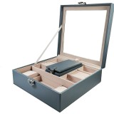 Caseta de bijuterii piele ecologica Crem / Albastra / Roz cu oglinda WZ4783