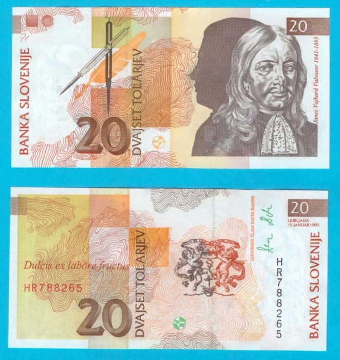 Slovenia (p#12) 20 Tolarjev 1992 UNC &#039;Valvasor&#039; serie: HR788265