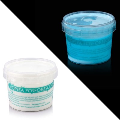 Vopsea glow in the dark fosforescenta, luminescenta, transparenta care lumineaza turcoaz - 100 g foto
