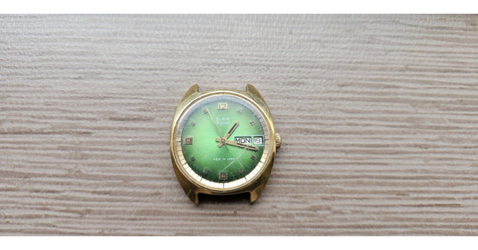 Ceas Barbatesc Slava Mecanic 26 Rubine, Placat Aur, Functional, Vintage ...