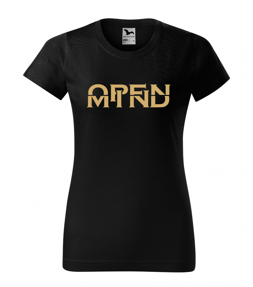 Tricou dama Malfini bumbac negru print "Open Mind", marimi XS, S, M, L, XL  XXL, Imprimeu text | Okazii.ro