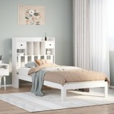 vidaXL Pat cu bibliotecă fără saltea, alb, 90x190 cm, lemn masiv pin 3322588