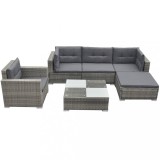 VidaXL Set mobilier de grădină cu perne, 6 piese, gri, poliratan