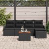 Set canapea gradina vidaXL 6 piese, Ratan Poli, Otel, Lemn Acacia, Negru, Modular, Rezistent UV, 5 locuri